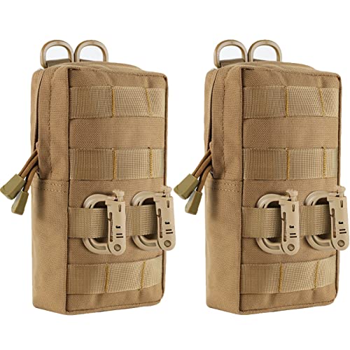 FRTKK 2 Pack Molle Pouches - Tactical Compact Water-Resistant EDC Pouch Bag Small Utility Pouch - color: 2 Pack-Tan 3