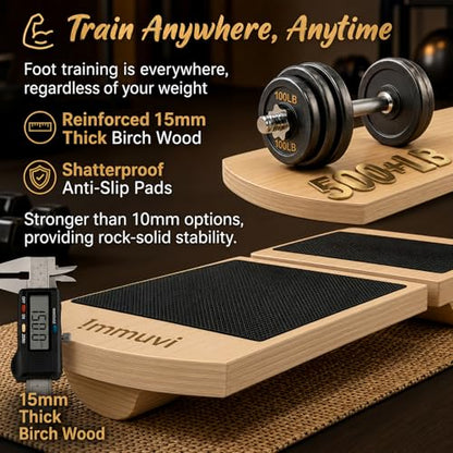 New Immuvi Balance Board for Ankles & Feet Strength | Non-Slip Wooden Stability Trainer | Lightweight & Portable Fitness Equipment for Athletes, Adults, and Kids | Home & Gym Use