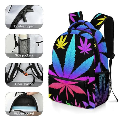 Men Women Casual Large Backpack, Cool Trippy Weed Neon Tie Dye Bookbag Lightweight Computer Bags Travel Hiking Daypack for Office College - color: Color(530)