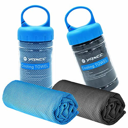 YQXCC 2 Pack Cooling Towels (47"x12"), Ice Cool Neck Towel, Soft Breathable Microfiber for Yoga, Golf, Gym, Running, Camping & Hot Weather - color: Light Blue+dark Gray