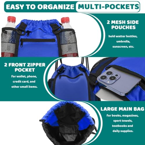STAY GENT Drawstring Basketball Backpack for Boys, Foldable Soccer Backpack Gym Bag Sackpack Sports Sack with Detachable Ball Mesh Bag for Volleyball Baseball Yoga - color: Blue