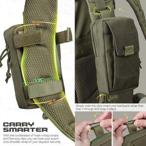 Tactical Backpack Accessories Pouch, Molle Accessories Shoulder Strap Attachment Pouches Utility EDC Phone Pouch Sport - color: Ranger Green