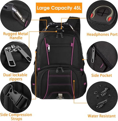 LTINVECK Extra Large Backpack,TSA Friendly Travel Laptop Computer Backpack for Men Women,RFID Water Resistant Big Business Backbag Fits 17.3 Inch Laptops,Purple - color: Purple