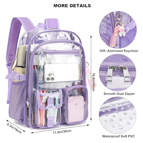 Clear Backpack Heavy Duty Transparent Backpacks Stadium Approved for School Work Sport Travel (Lavender Purple) - color: Lavender Purple
