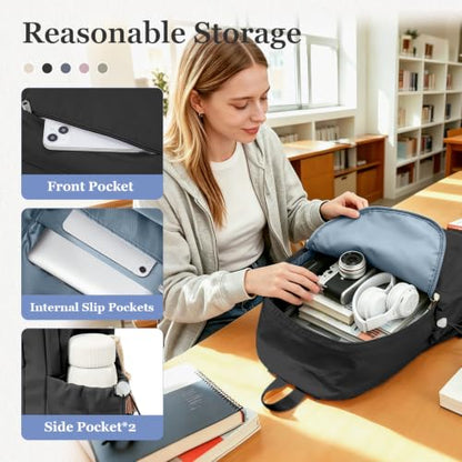 Simple Black School Backpack For Women Men Aesthetic Medium Backpack Lightweight Casual Daypack College Backpacks Cute Bookbag for Teens Girls Boys Basic Bagpack - color: Black
