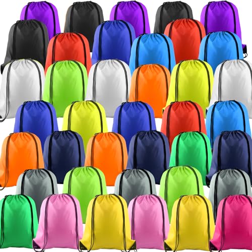 KUUQA 40Pcs Drawstring Backpack Bags Bulk Drawstring Bag Foldable Gym Bag Sport Cinch Sack String Backpack Storage Bags for Women Men Shopping Gym Travel Sports (15 Colors) - color: Multicolor