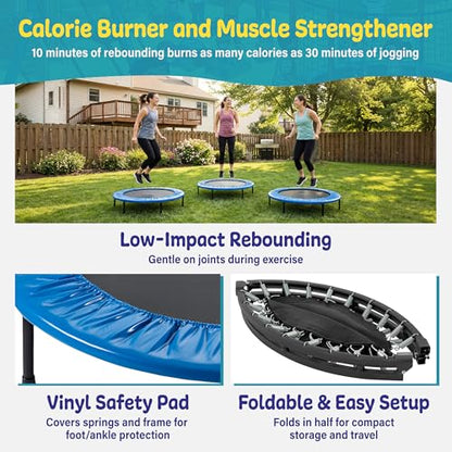 Machrus Upper Bounce Mini Rebounder Trampoline for Adults, Exercise, Indoor Fitness, Foldable Round Jumping Exerciser with Travel Carry Bag, Supports up to 220 lbs - size: 36 Inch