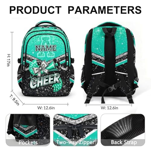 Custom Cheer Backpack for Girls Cheerleader Preschool Toddler Glitter Backpack Kindergarten Nursery Bookbag Travel Children Lightweight School Bag - color: Light Green