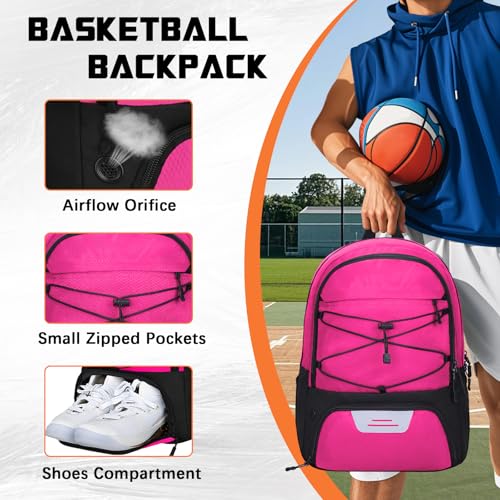 Goloni Soccer Backpack Bag with Separate Ball & Cleat Shoe Compartment,Sports Gym Backpack for Teen Girls Boys Men Women Kids - color: Pink