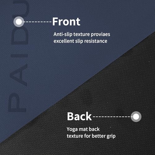 PAIDU Yoga Mat Non Slip Anti-tear,extra thick-2/5 inch（10MM）High Resiliency Professional POE Yoga Mats for Women Men Kids,72"x24"inch,Workout, Yoga, Pilates and Floor Exercise, with Carrier Strap - color: Navy blue & Black