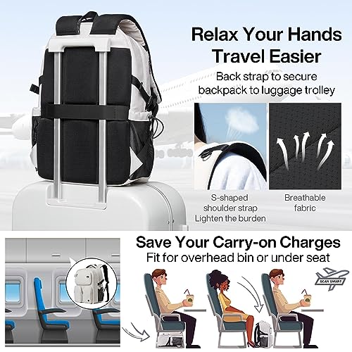 mixi Large Expandable Travel Laptop Backpack, Lightweight Durable College Bookbag Men Woman 15.6" Computer Bag, Water Resistant Outdoor Hiking Backpacks With Multifunction Pockets, Beige - color: Beige Expandable