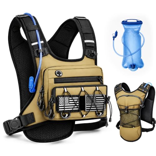 Running Vest for Men & Women – Water Backpack with Upgraded 2L Leak-Proof Bladder, No-Bounce Fit & 3-Pocket Organized Storage, Reflective Hydration Backpack for Running, Hiking & Cycling - color: Khaki