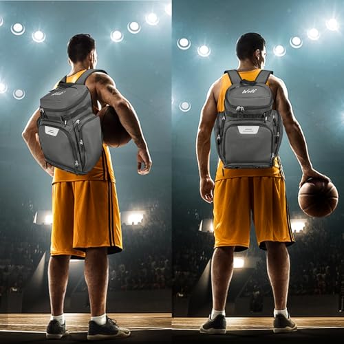 WOLT Basketball Bag Backpack with Separate Ball Compartment and Shoes Pocket, Gym Bags for Men, Large Sports Bag for Basketball, Soccer, Volleyball, Baseball - color: Lightgrey