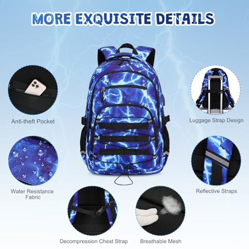 ACESAK Camo Backpack for Boys, Tactical Kids Backpack Boys, School Bags for Boy Children Teens Kids Elementary Middle High School, Military Bookbag and Lunch Bag Pencil Case Set with USB Charging Port - color: Lightning