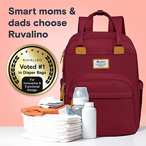 RUVALINO Diaper Bag Backpack, Multifunction Travel Pack Maternity Baby Changing Bags, Large Capacity, Waterproof, Purplish Red - color: Purplish Red