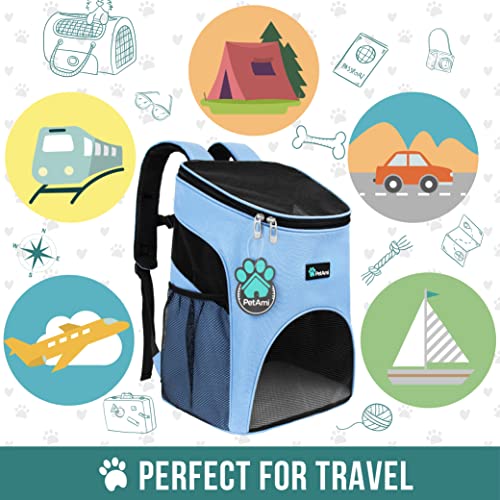 PetAmi Cat Backpack Carrier, Airline Approved Pet Carrier Backpack for Small Dogs and Large Cats, Soft Sided Collapsible Ventilated with Sherpa Bed for Hiking Travel, Max 18 lbs, Light Blue - color: Light Blue