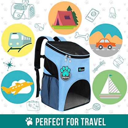 PetAmi Cat Backpack Carrier, Airline Approved Pet Carrier Backpack for Small Dogs and Large Cats, Soft Sided Collapsible Ventilated with Sherpa Bed for Hiking Travel, Max 18 lbs, Light Blue - color: Light Blue