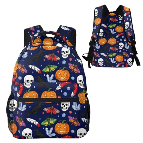 Gym and Sports Backpack Halloween Raven Pumpkin Skull, Lightweight Casual Daypack with Side Water Bottle Pocket for Beach and Outdoor - color: Pattern (269)