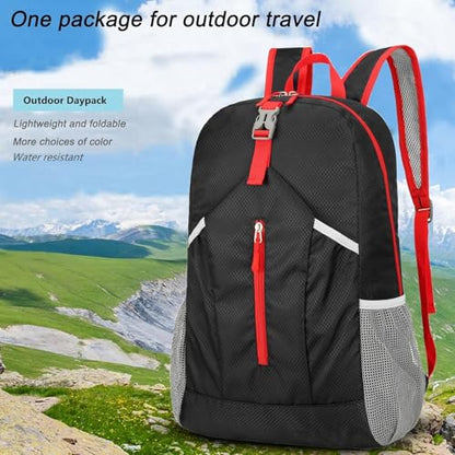 levayhill 25L Foldable Hiking Backpack,Small Packable Daypack, Black | Lightweight Collapsible Bag,Water Repellent Travel Basic-Daypack,Men Women Camping Cycling Rucksack Outdoor Back Pack - color: Black