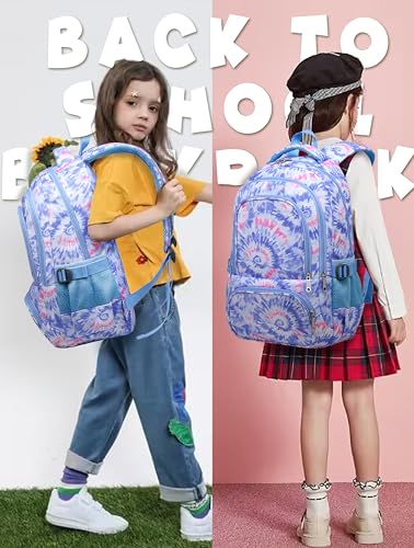 BLUEFAIRY Kids Backpack for Girls Elementary Primary Middle School Bags for Aged 8-10 for Teens Childs Bookbags Lightweight Cute Mochilas para Niñas Tie-dye Violet - color: Light Violet