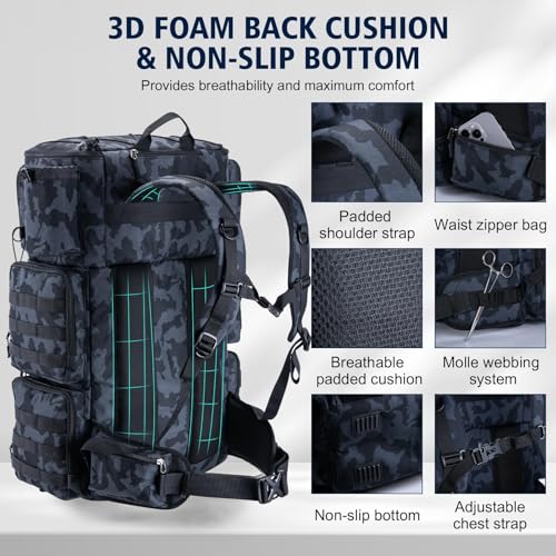 Goture Fishing Backpack with Cooler,72L Large 600D Tackle Backpack with Rod Holders,Dry & Wet Split Compartment,Adjustable Main Compartment,Rain Cover,Insulated Tactical Bag for Travel Camping Hiking - color: Camo (Only Bag, Without Tackle Box)