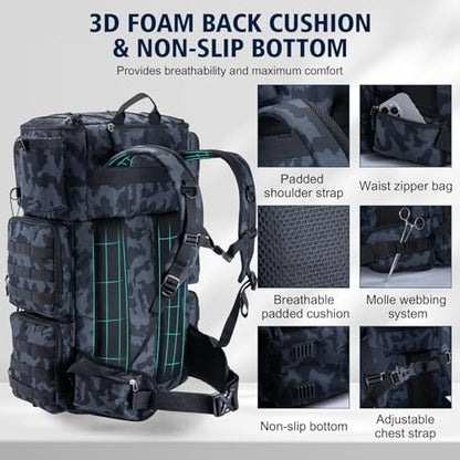 Goture Fishing Backpack with Cooler,72L Large 600D Tackle Backpack with Rod Holders,Dry & Wet Split Compartment,Adjustable Main Compartment,Rain Cover,Insulated Tactical Bag for Travel Camping Hiking - color: Camo (Only Bag, Without Tackle Box)