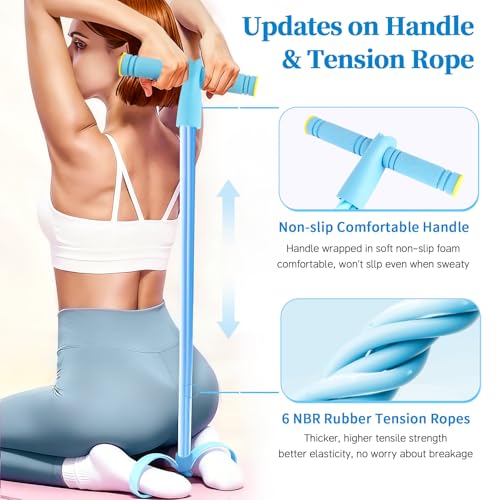 Pedal Resistance Bands with Handles, Upgrade 6-Tubes Elastic Bands for Exercise, Natural Rubber Foot Pedal Resistance Bands, Multifunction Fitness Bands for Abdomen, Waist, Arm, Leg, Pilates - color: Blue