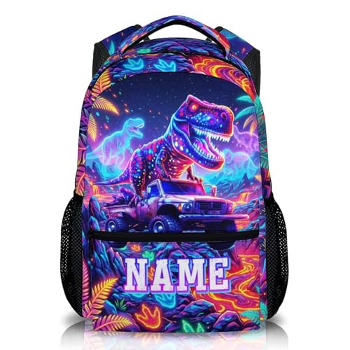 Personalized Kids Boys Backpack Dinosaur Backpacks for School Casual Travel, Truck Custom Bookbag for Kindergarten Preschool - color: Red
