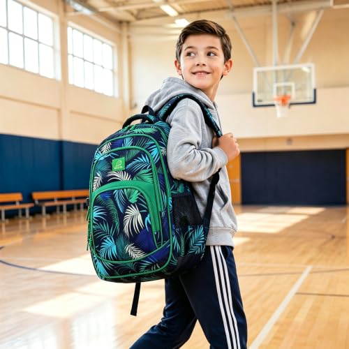 MYGOO Boys School Backpack Grove Foliage Green Bookbag for Elementary Middle School Ages 5-12, 17 inch Large Capacity 24L Kids Student Travel Bags - color: Grove Foliage Green