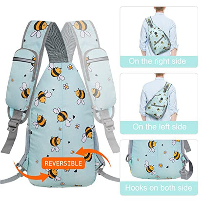 ZOMAKE Sling Bag,Small Crossbody Sling Backpack,Water Resistant Shoulder Daypack for Travel,Anti Thief Chest Bag for Hiking(Bee Blue) - color: Bee Blue