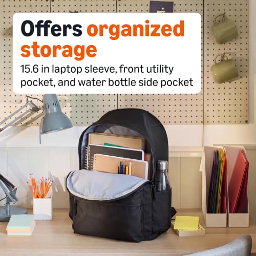 Amazon Basics Backpack for School, Travel, Study with Padded Adjustable Shoulder Straps, Spacious Compartment, Water Bottle Pockets, Durable Classic Design, Black - color: Black