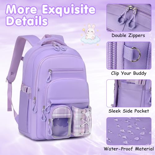 GeeWin Girls Backpack for School with Lunch Box & Pencil Case Set, 17 Inch Stylish Plaid Girls Bookbag with Lots of Pockets for Kids, Teens, Elementary Middle High College School Student (Purple) - color: Purple