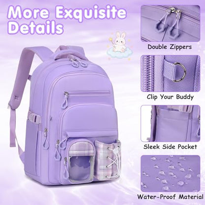 GeeWin Girls Backpack for School with Lunch Box & Pencil Case Set, 17 Inch Stylish Plaid Girls Bookbag with Lots of Pockets for Kids, Teens, Elementary Middle High College School Student (Purple) - color: Purple