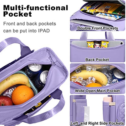 AIJIEKE Large Insulated Lunch Bag for Women, Leakproof Work Lunch Box Tote | Keeps food fresh 8-12 hours. Spacious multi-pocket design with a removable strap. Water-resistant and easy-wipe interior - color: Light Purple