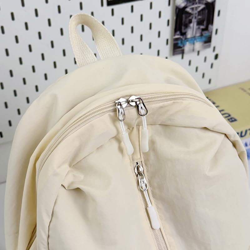 Women Solid Color Backpack Large Capacity Multi Pockets Daypack with Compartments Cute Lightweight Backpacks - color: Beige