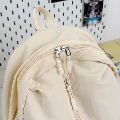 Women Solid Color Backpack Large Capacity Multi Pockets Daypack with Compartments Cute Lightweight Backpacks - color: Beige