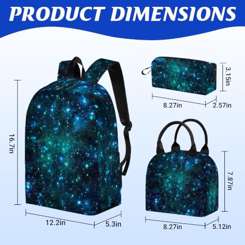 3PCS Boys Galaxy Backpack, Bookbag for Kids Boys with Lunch Box, 17 Inch Galaxy Teens Back to School Bag Set, Laptop Backpack for Mens School/Daypack - color: Galaxy