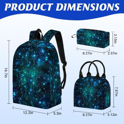 3PCS Boys Galaxy Backpack, Bookbag for Kids Boys with Lunch Box, 17 Inch Galaxy Teens Back to School Bag Set, Laptop Backpack for Mens School/Daypack - color: Galaxy