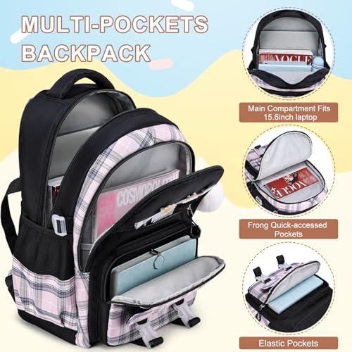 MOMUVO Backpack for Girls with Lunchbox, Kids Backpack with Lunch Box, Bookbag for Girls Kindergarten Elementary Preschool Middle School - color: Black Pink Sets