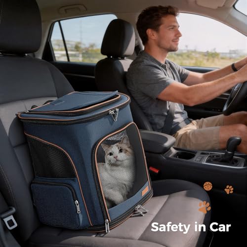 Lekereise Large Cat Backpack Carrier Fit Up to 20 25 Lbs, Expandable Pet Carrier Backpack Foldable Dog Backpack Carrier, Blue - color: Blue, size: 24.4"L x 14"W x 16.2"H