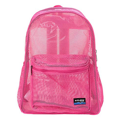 K-Cliffs Heavy Duty Mesh Backpack Quality Classic Student Net Bookbag Durable See Through Simple Netting Daypack Deluxe Basic School Bag Hot Pink - color: Hot Pink