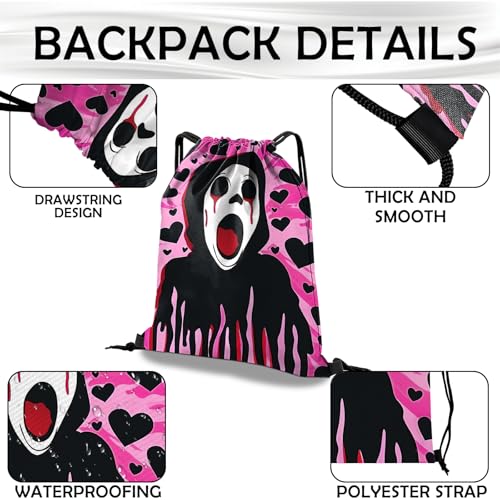 Drawstring Backpack Draw String Bag Waterproof for Sports Gym Beach Travel Cute Aesthetic Sackpack Men Women (13"×17")-Black Heart - color: S-23-black Heart