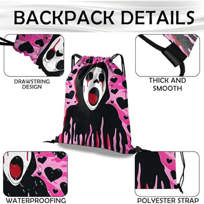 Drawstring Backpack Draw String Bag Waterproof for Sports Gym Beach Travel Cute Aesthetic Sackpack Men Women (13"×17")-Black Heart - color: S-23-black Heart