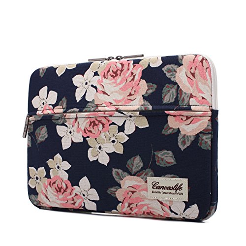 Canvaslife White Rose Pattern 13 inch Canvas Laptop Sleeve with Pocket 13 inch 13.3 inch Laptop case 13.1 case 13.6sleeve - color: White Rose, size: 13 inch/13.3 inch