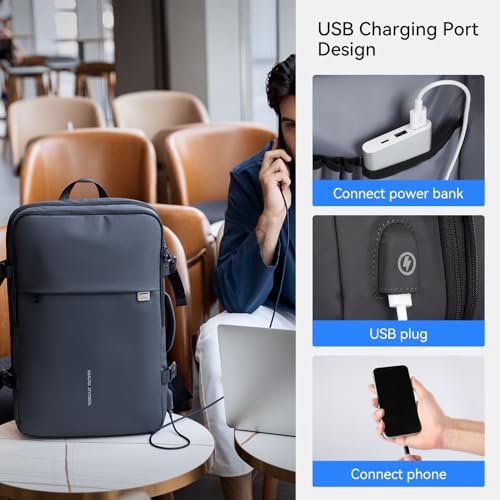 MARK RYDEN Travel Backpack for Men, 40L Airline Approved Carry on Backpack with USB Charging Port, 17.3 Inch Waterproof Business Laptop Backpack - color: Grey