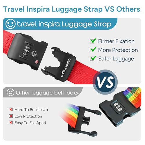 Travel Inspira TSA Lock Luggage Straps for Suitcases | Anti-Burst Protection, High Visibility Color, Easy Identification | Adjustable Heavy-Duty Belt for 20-28 Inch Suitcases - color: Cross Red-New