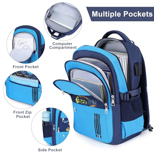 ACESAK Boys Backpack - 3PCS Cool Luminous Backpack for Boys School Backpacks for Kids Kindergarten Elementary Preschool Middle School Bags with Lunch Box Pencil Case Set (Off-road Vehicle) - color: Blue Vehicle