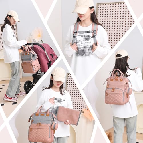 SHITIESHOU Diaper Bag Backpack Baby Bag for Mom Dad with Changing Pad, 19 Pockets, Large Waterproof Travel Baby Girl Boy Toddle Diaper Bag with Insulated Pocket, Baby Shower Gifts, Pink - color: Pink