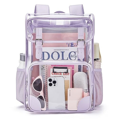mommore Clear Backpack for Girls Heavy Duty Transparent Bookbag for School PVC See Through Backpack Clear Bag - color: Purple, style: Clear Backpack