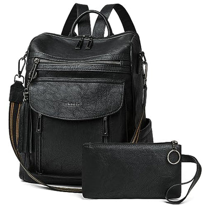 Shrrie Backpack Purse for Women Fashion Leather Backpack Purse Designer Travel Backpack Convertible Shoulder Bag with Wristlet - color: 2-2 Two-tone Black